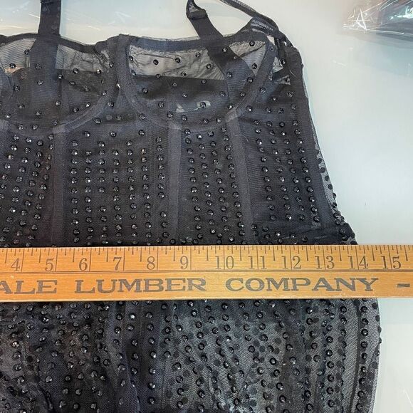 KIKIRIKI MESH BEADED SEQUINS SPAGHETTI STRAP LONG MAXI DRESS SIZE: M GOTTI PARTY - Picture 9 of 9